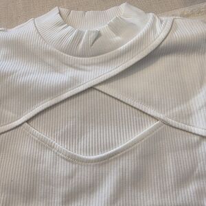 New York & Company White Key Hole Ribbed Sweater Long Sleeve